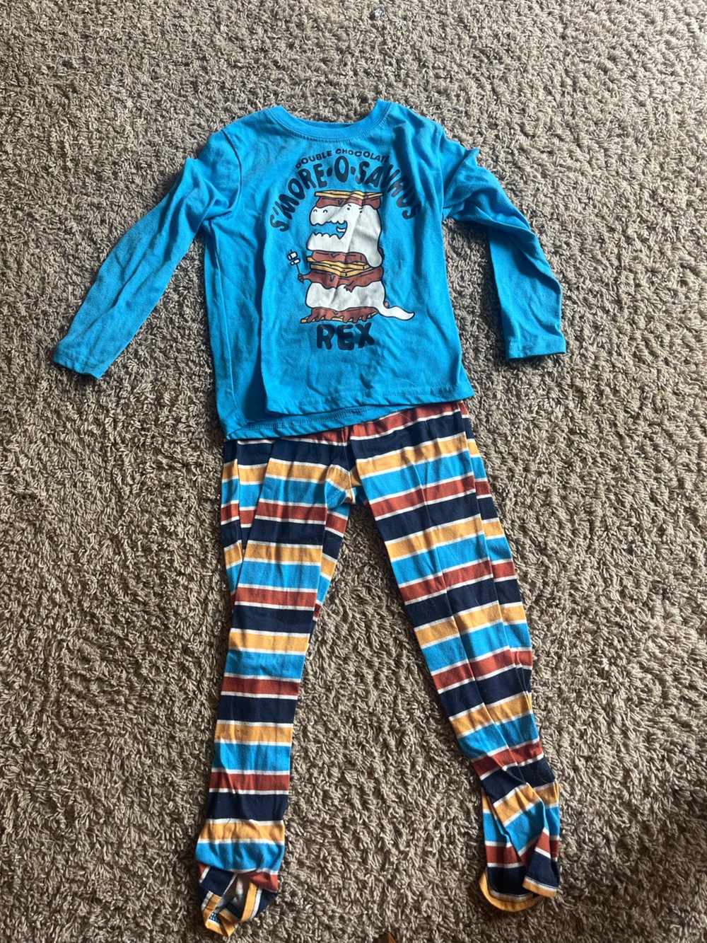 Cat & Jack Blue Dino 'Rex' Pajama Set with Multicolor Stripes